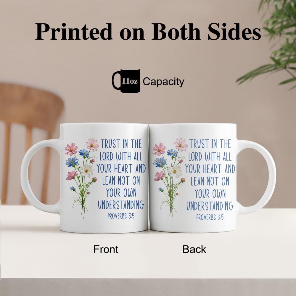 Taza de cerámica doble cara 11 oz con versículo bíblico floral