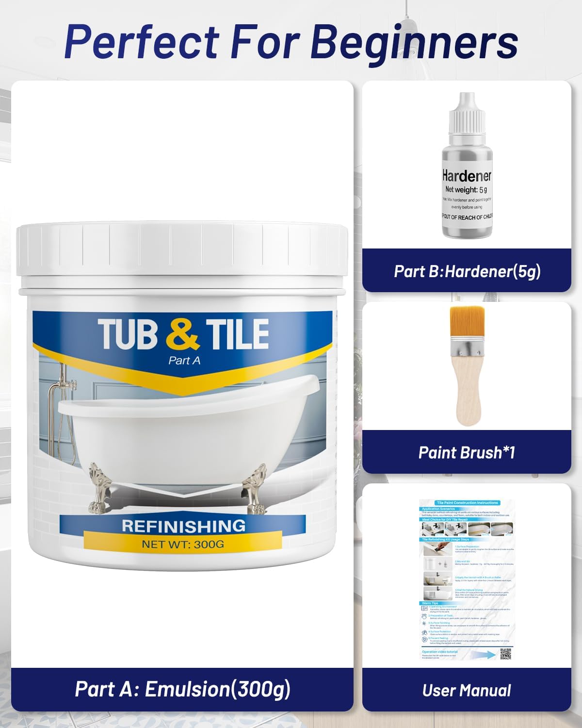 Kit pintura azulejos bañera 10.6oz con herramientas blanco