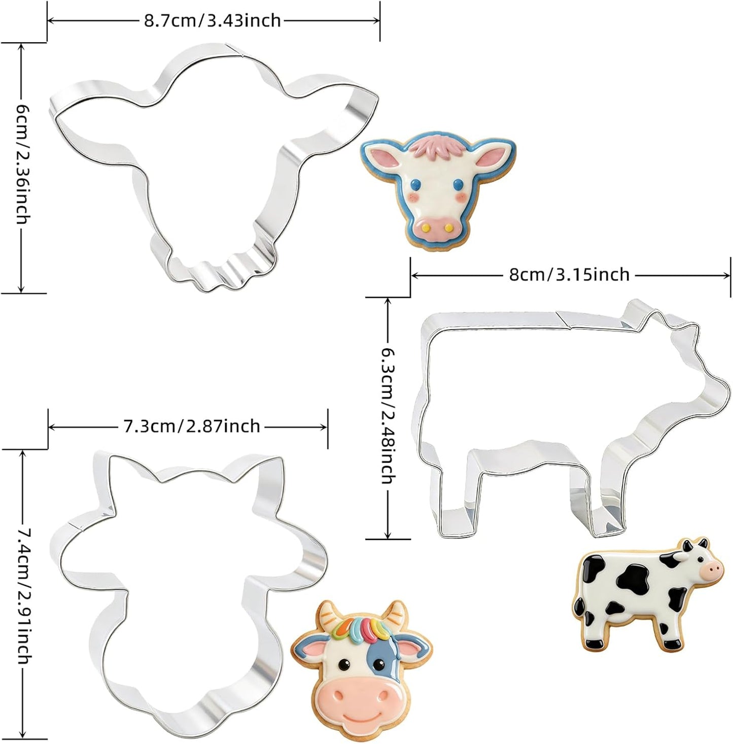 Set 3 cortadores vaca acero inox para galletas