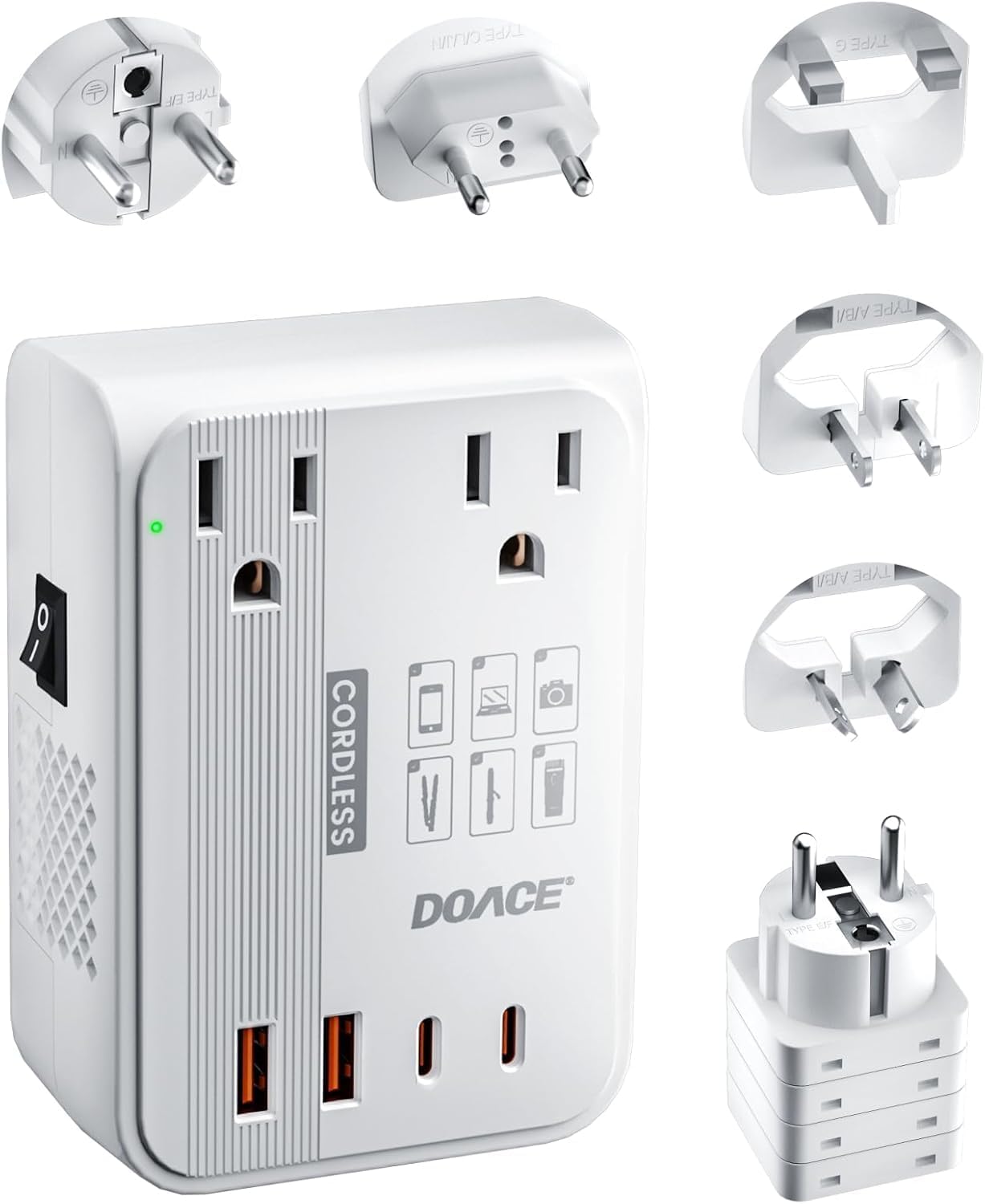Convertidor voltaje 220V a 110V 350W para alisador con USB A y C