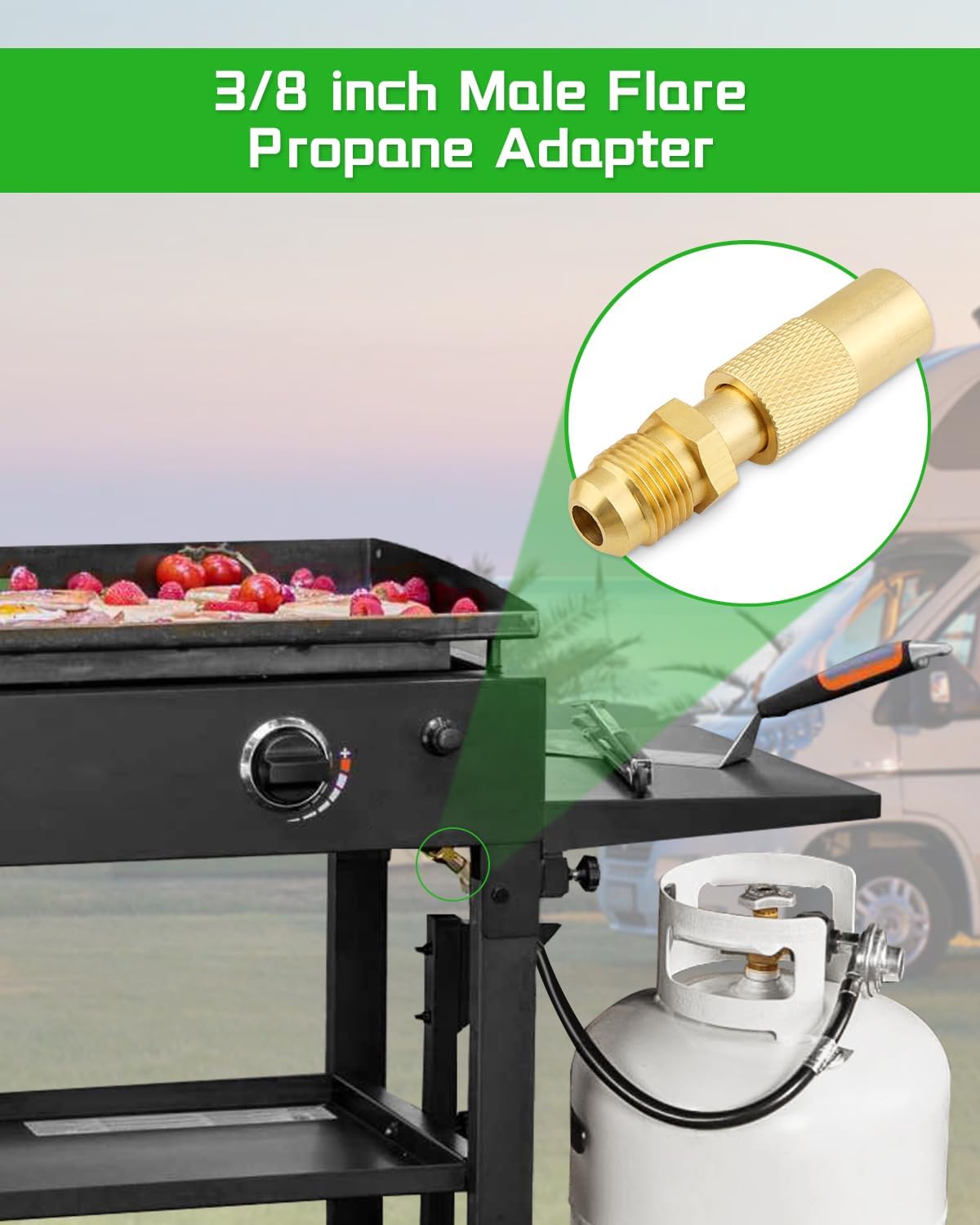 Adaptador propano 3/8pulg para parrilla Blackstone 17-22pulg