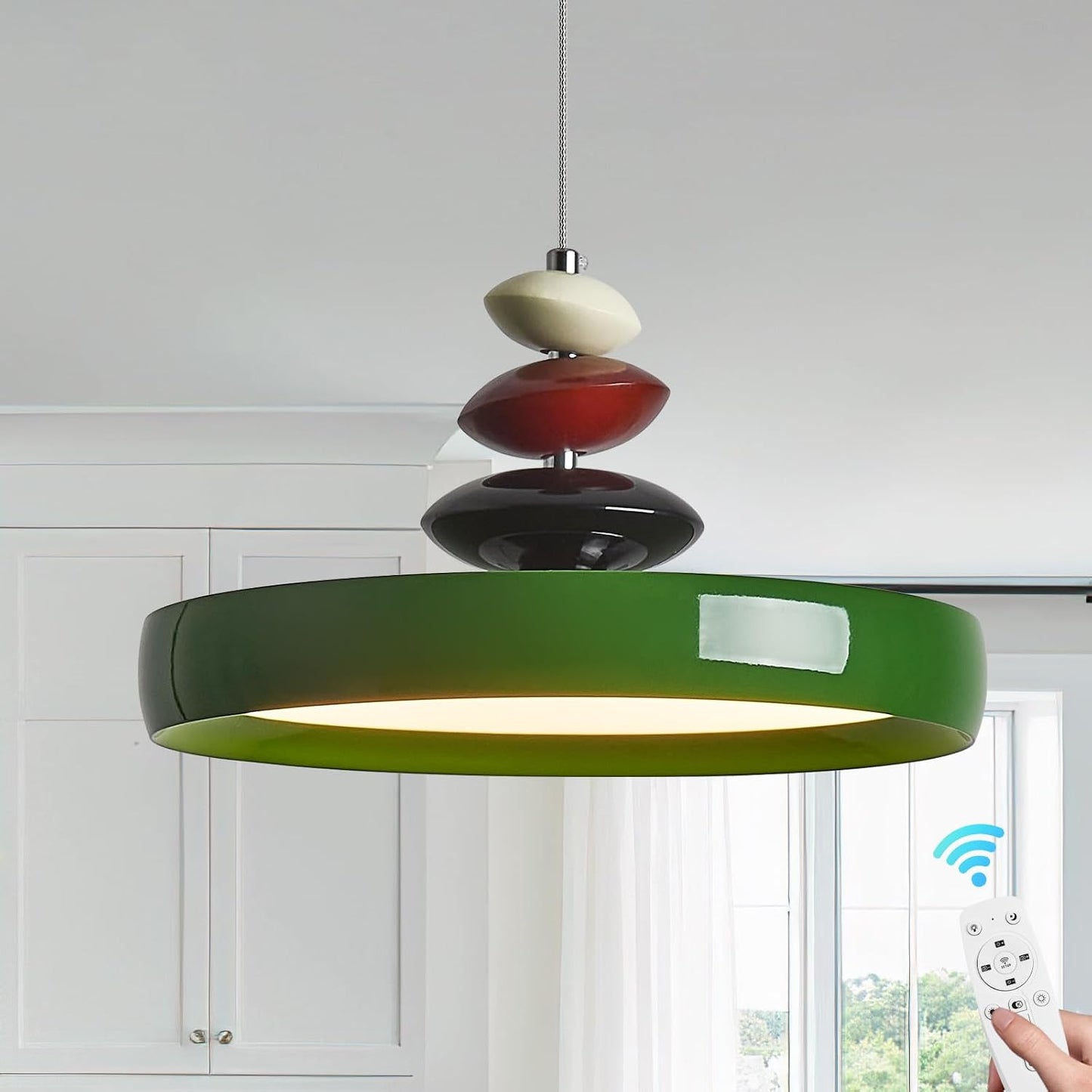 Lámpara colgante LED verde 12pulg regulable 3 modos cocina comedor