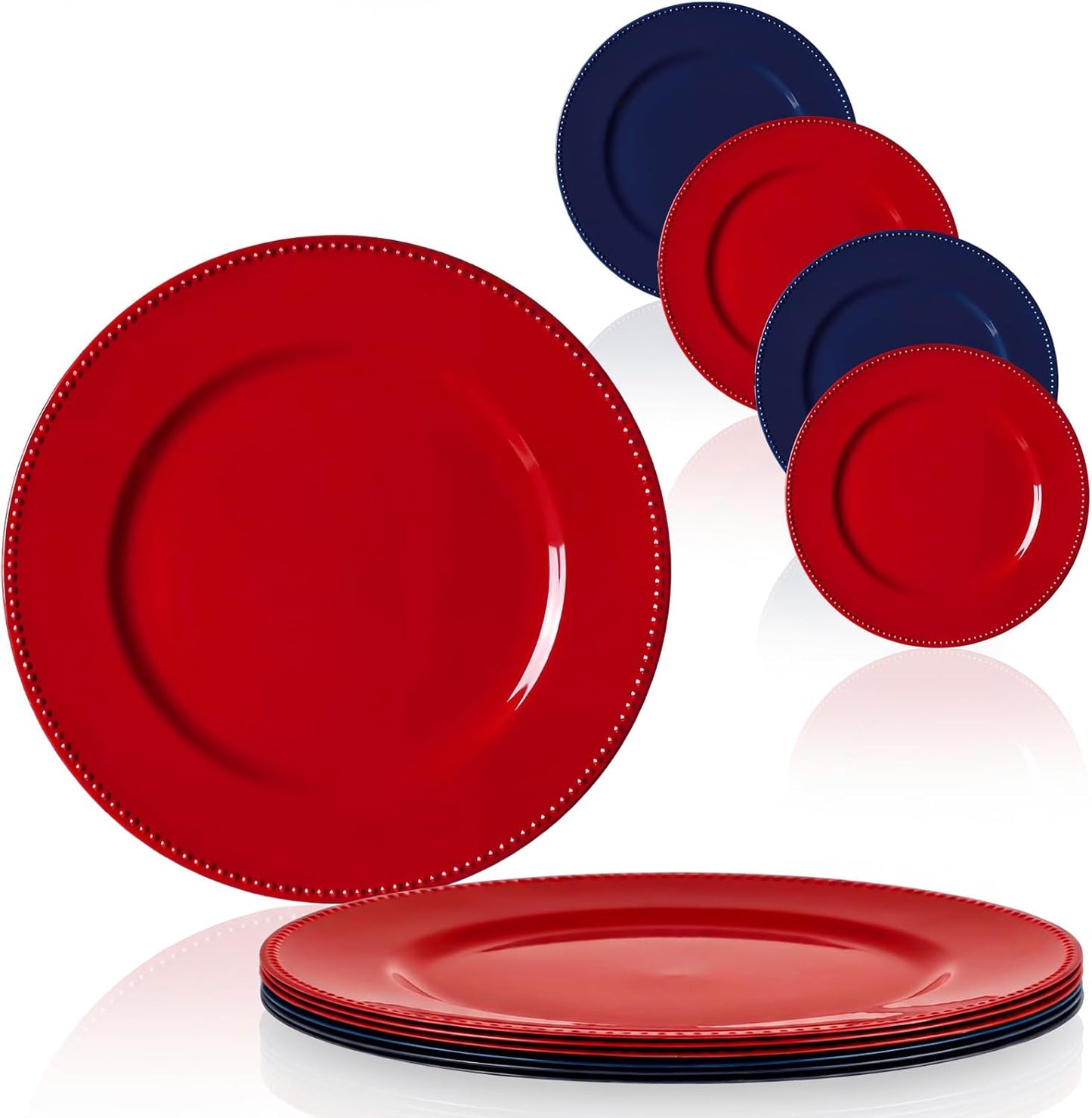 Platos de plástico 13 pulgadas LemonRoad con borde de cuentas rojo, blanco y azul para el Día de la Independencia