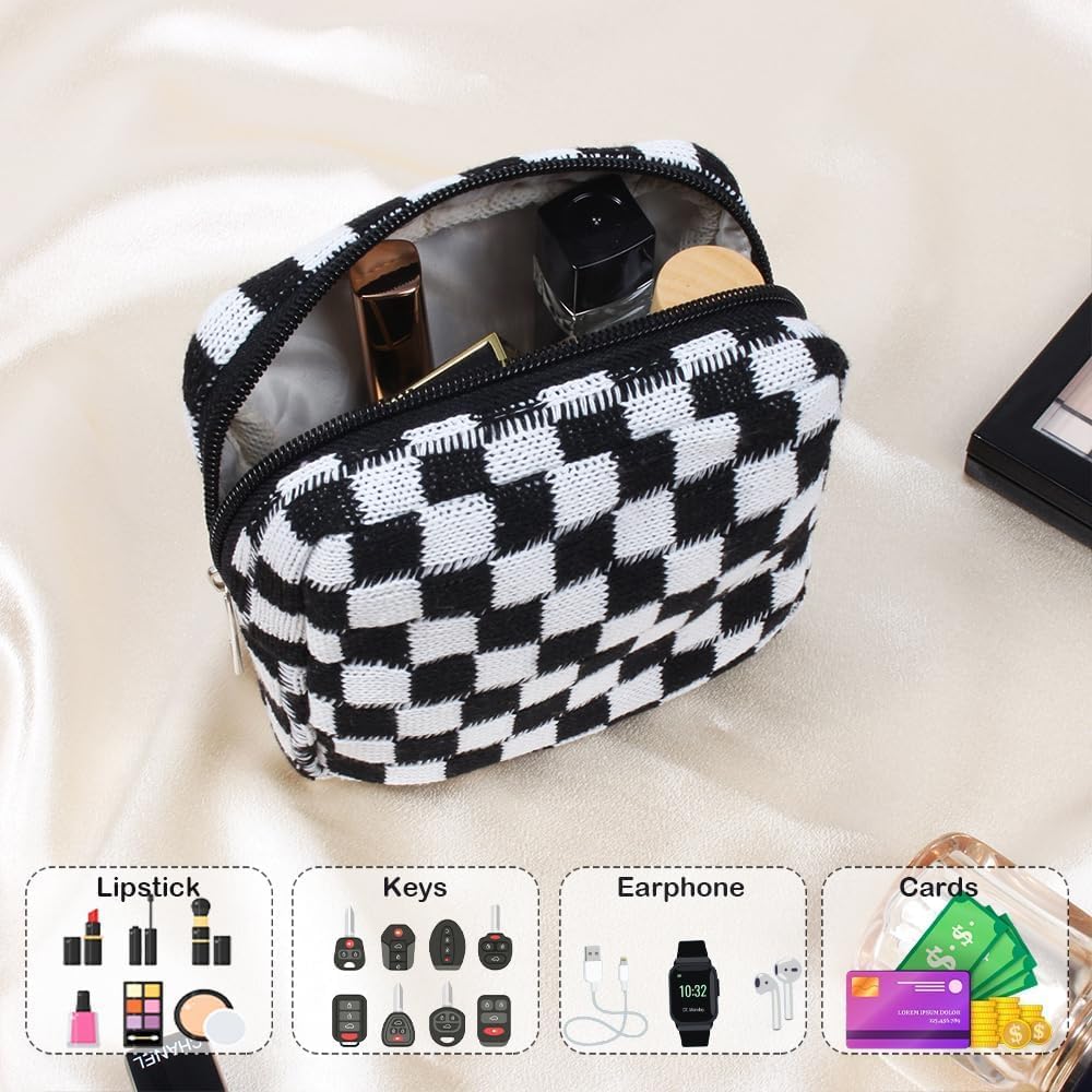 Set 3 bolsas maquillaje mujer cuadros con cremallera