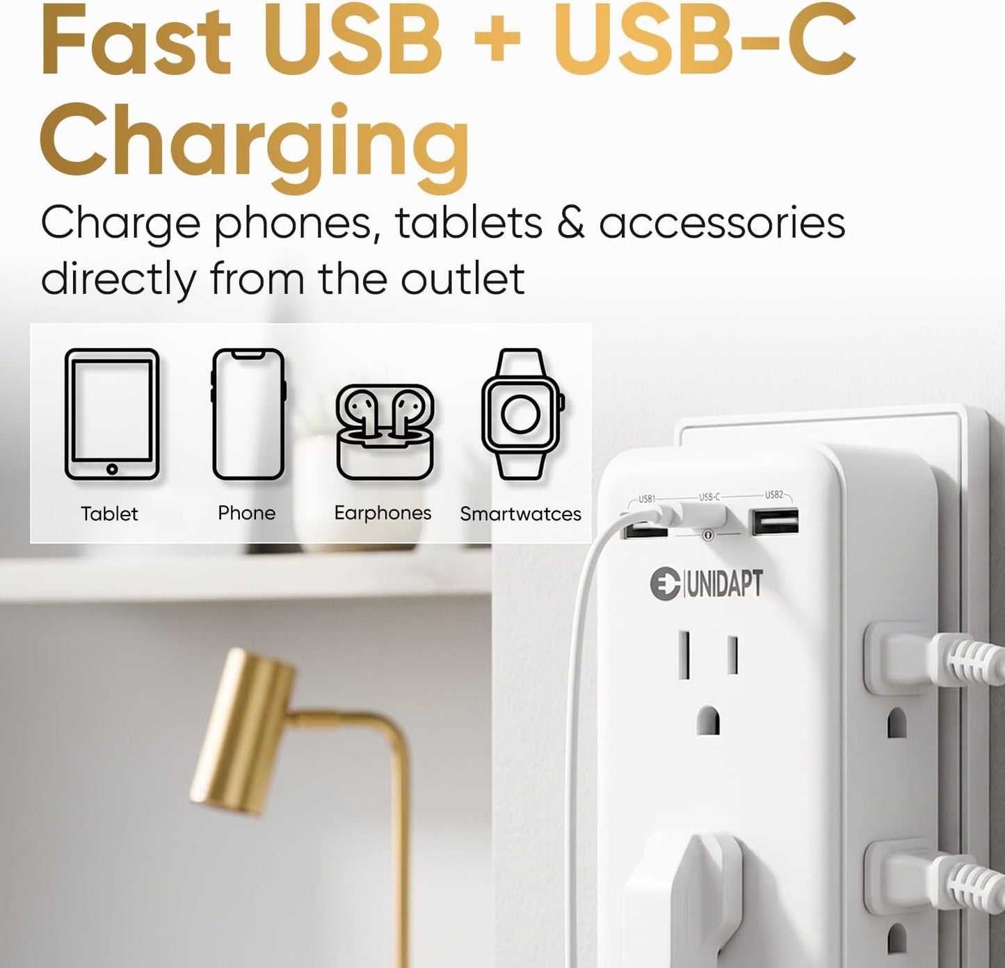 Adaptador salida 2-3 clavijas con USB-C y USB 1875W