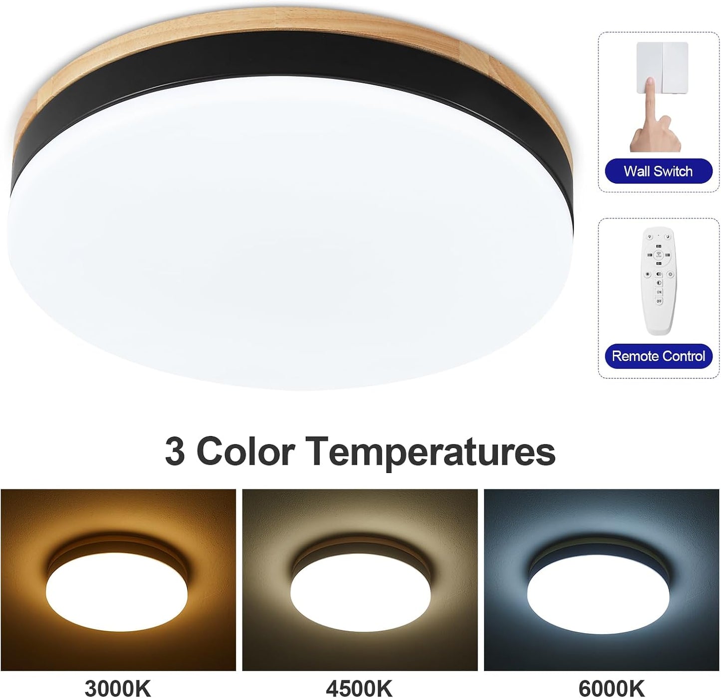 Lámpara techo LED madera control remoto 3CCT cocina