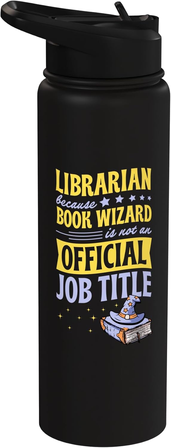 Botella de agua aislada de acero inoxidable Librarian Because Book Wizard