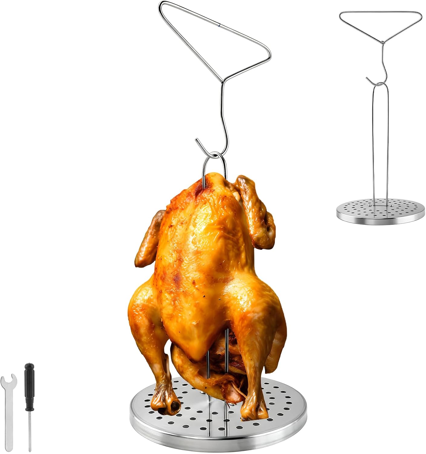 Soporte freidora pavo acero inox vertical con mango cromado