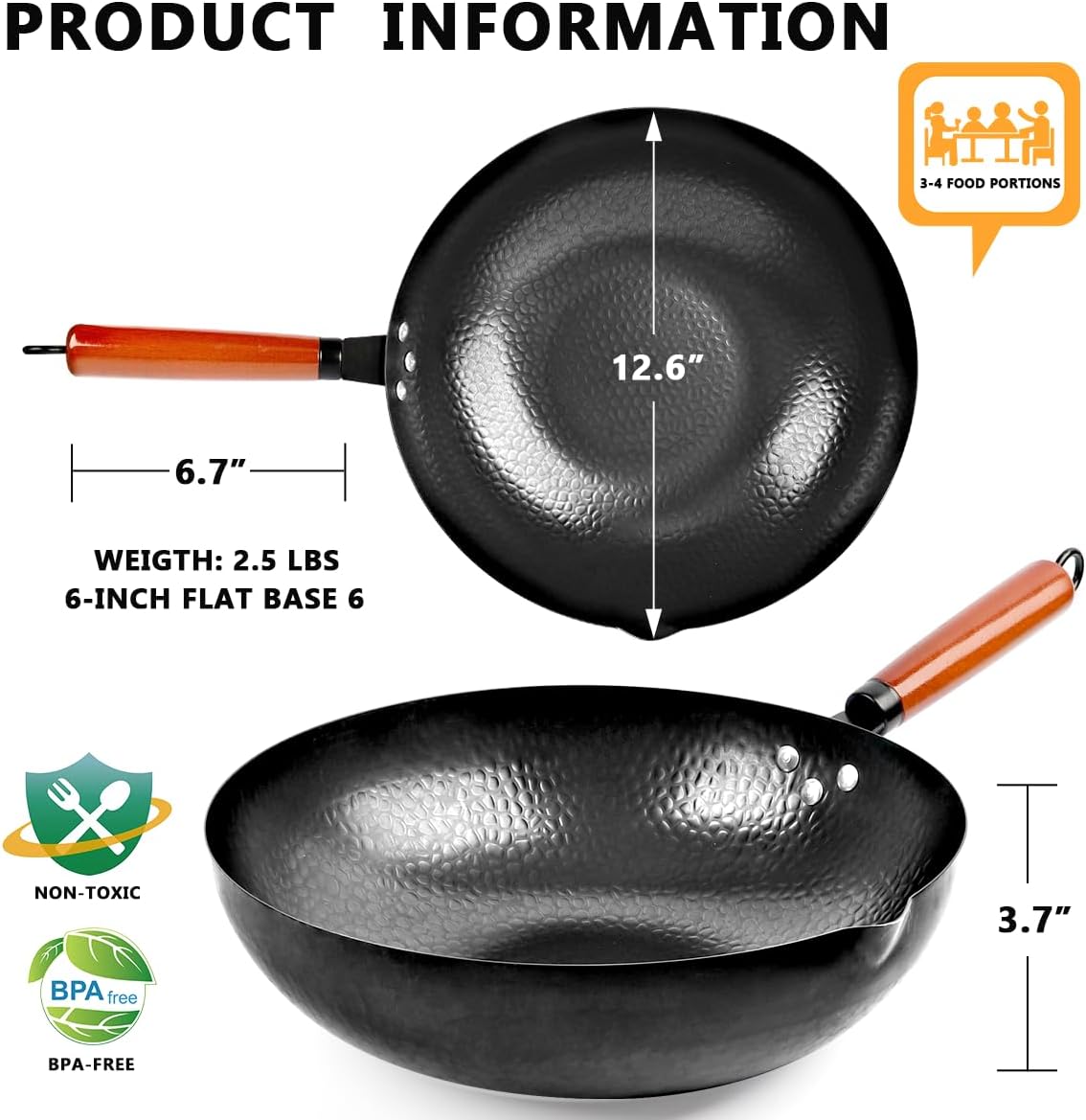 Set 14 Pzas Sartén Acero Carbono 12.6pulg con Tapón Madera