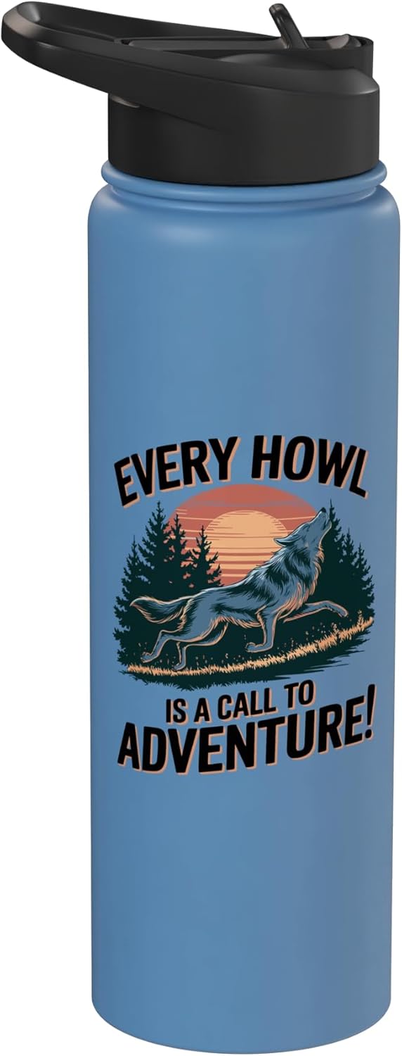Botella agua acero inox aislada con diseño lobo