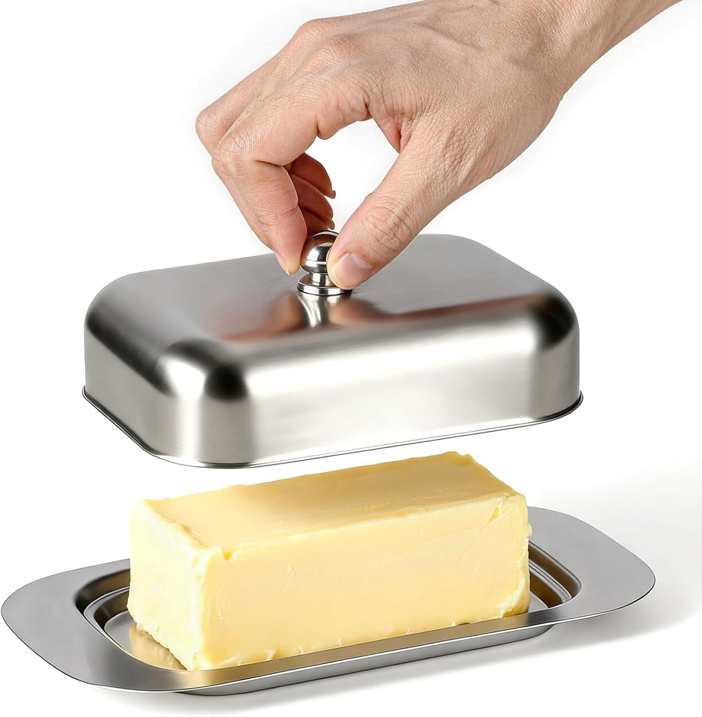 Mantequillera de acero inoxidable con tapa y asa 7.5 x 5 pulgadas