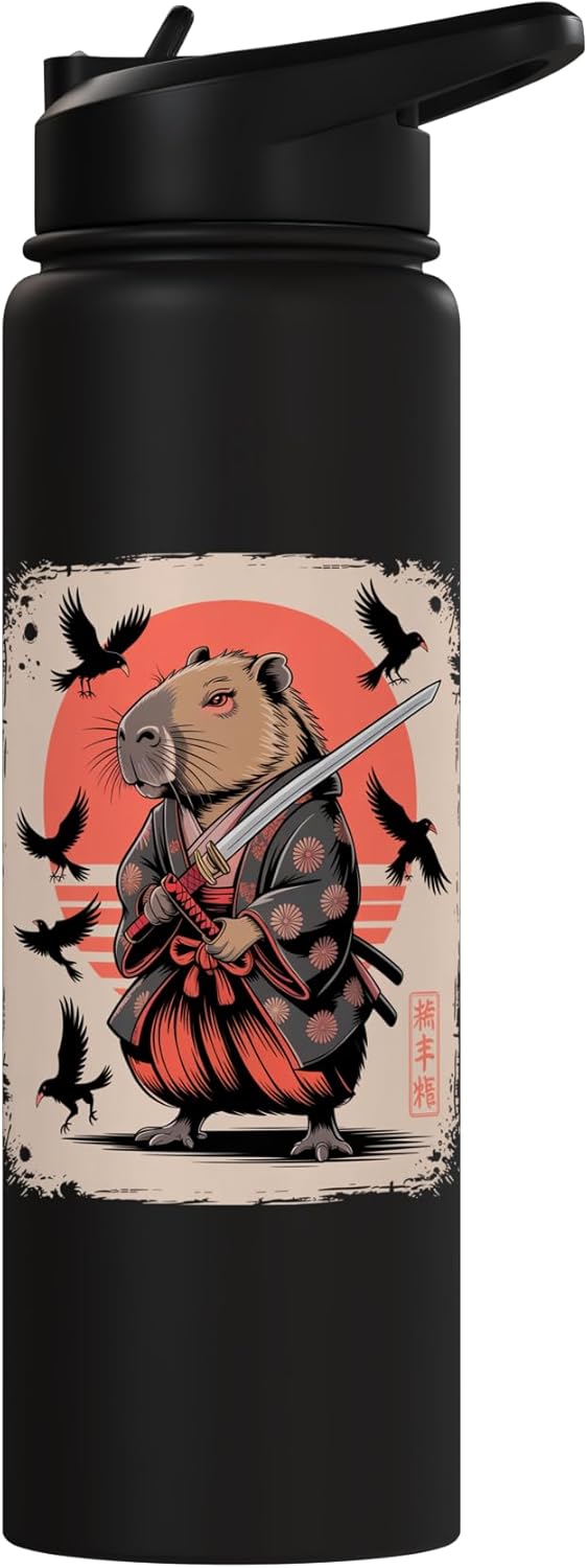 Botella de agua acero inoxidable kawaii estilo sumi-e japonesa