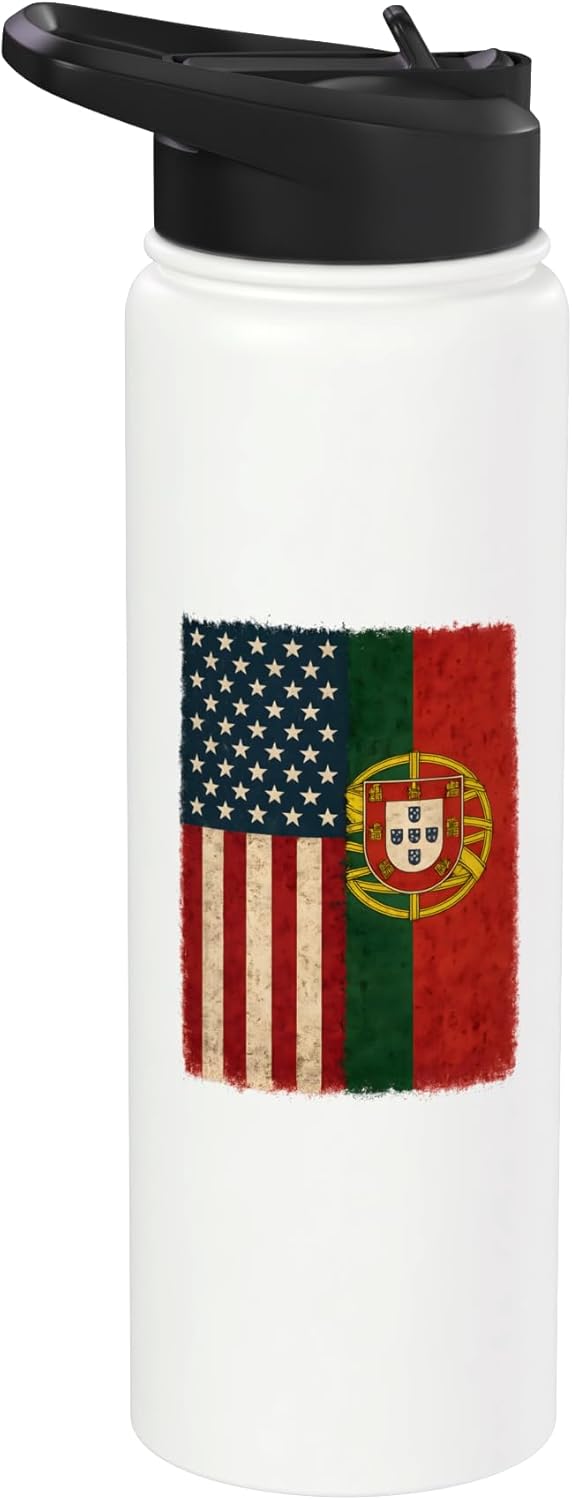 Botella de agua acero inoxidable bandera USA y Portugal