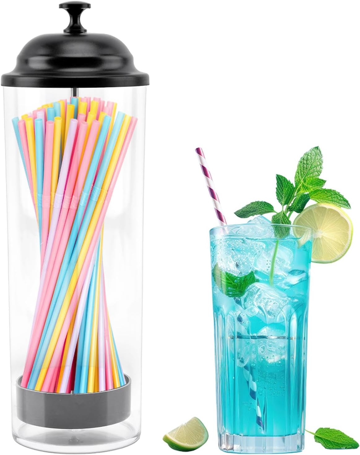 Dispensador de popotes para pajitas plastico transparente con tapa