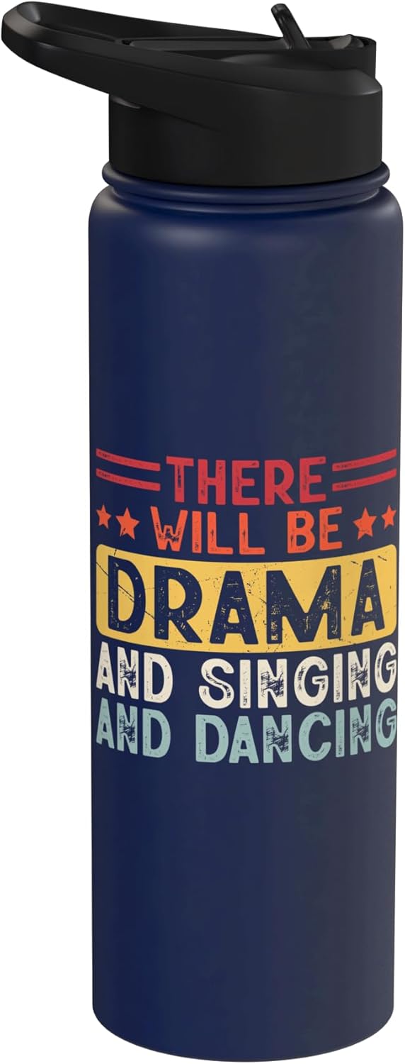 Botella agua acero inox aislada con drama canto baile