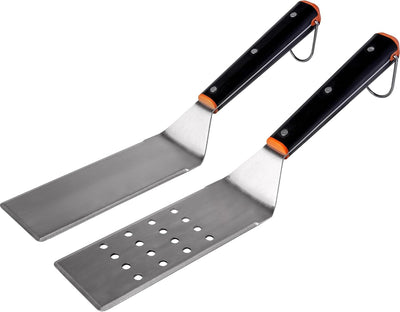 Set 2 Espátulas Acero Inox Planas Ranuradas Parrilla