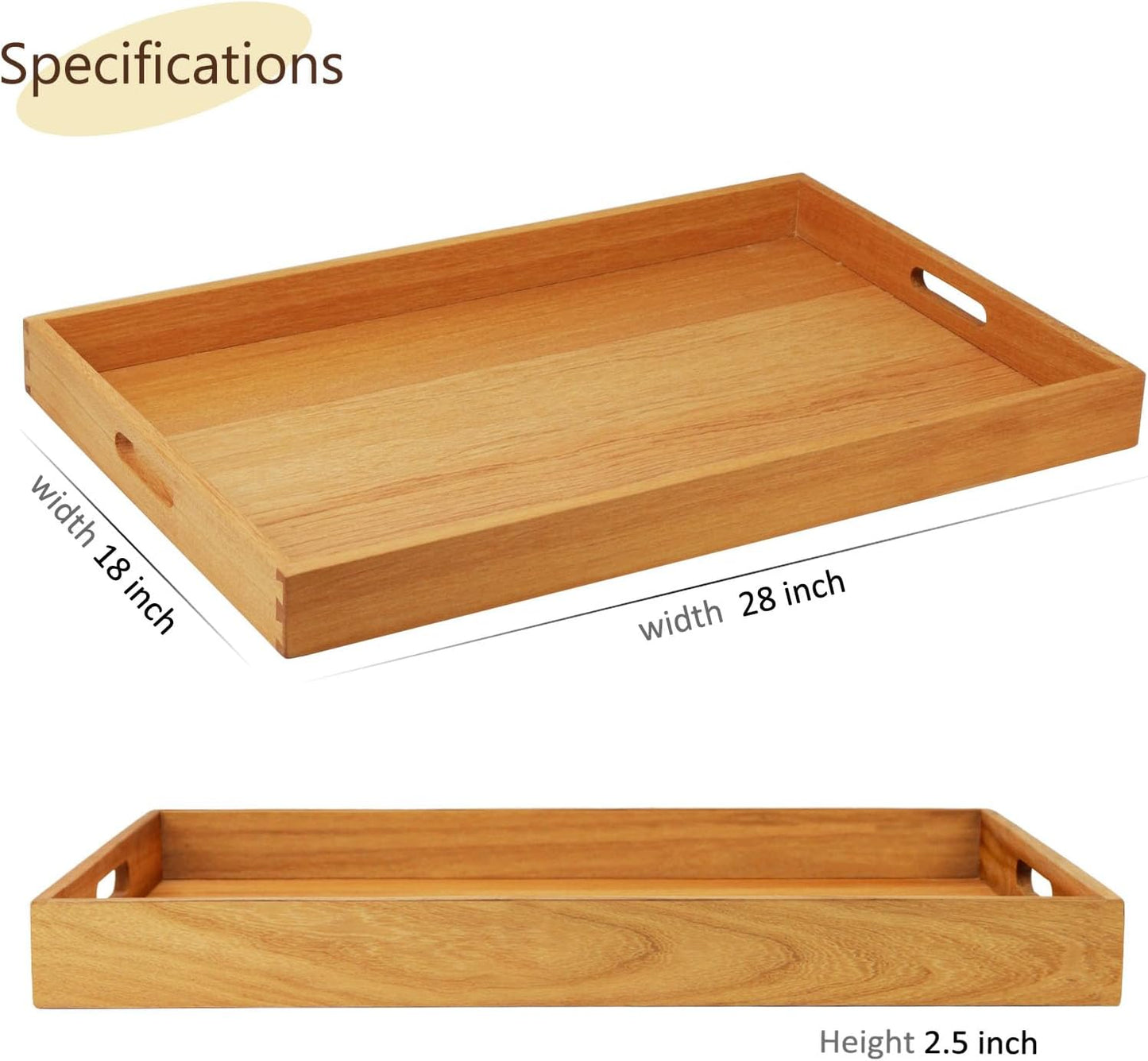 Bandeja otomana rectangular teca grande con asas para té y café