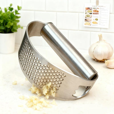 Prensa ajo acero inox con pelador y cepillo 1 juego