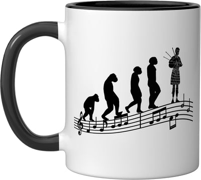 Taza de cerámica para bagpiper escocés evolución negra/blanca