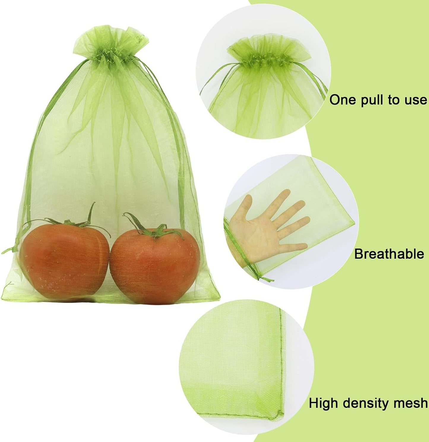 100 Bolsas Malla Verde 6.5x9pulg Con Cordón Cubierta Frutas