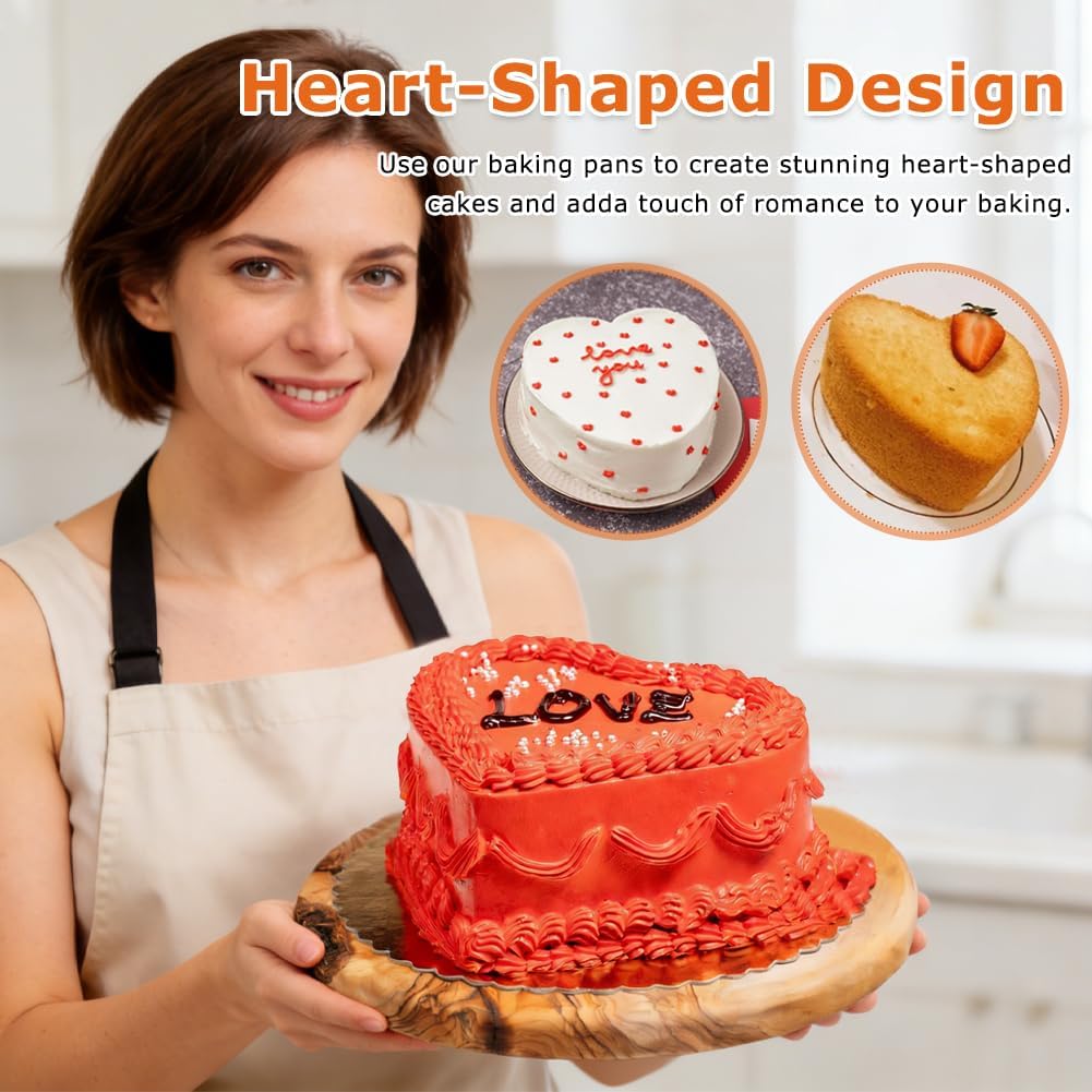 Juego de 3 moldes de aluminio antiadherente con forma de corazón para hornear 6/8/10 pulgadas