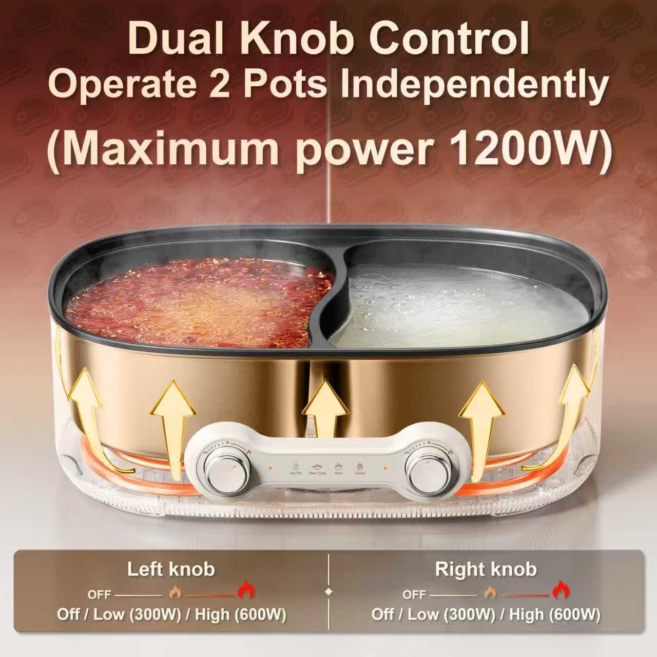 Olla eléctrica Shabu Shabu 7L con divisor control doble temperatura