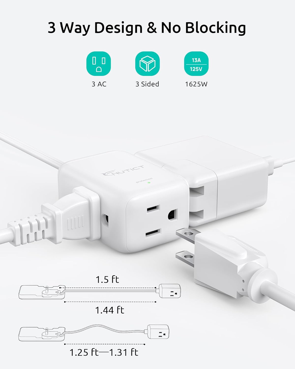 Adaptador tomacorriente 2 a 3 clavijas con cubierta blanca