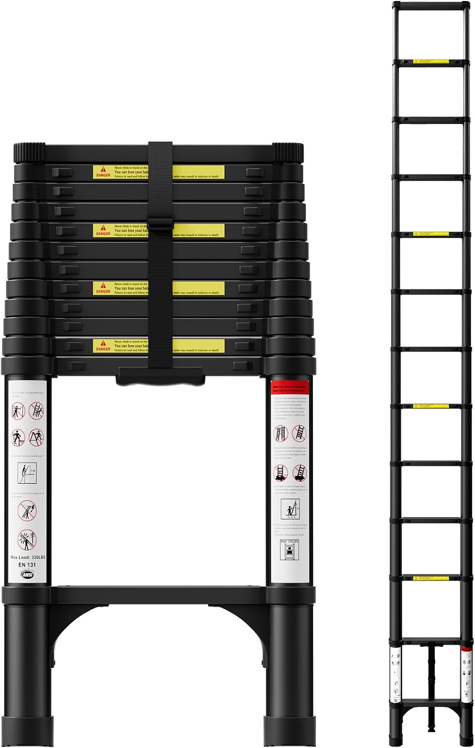 Escalera telescópica aluminio 12.5ft 2 estab 330lb plegable