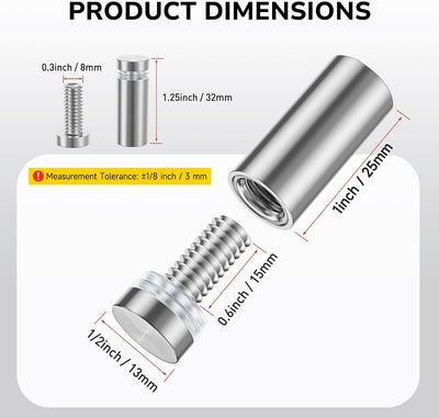Separadores acero inox 1/2pulg plateado para letreros acrílicos