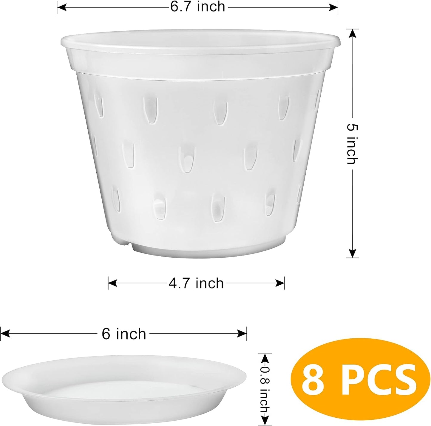 Maceta plástico transparente orquídea 7pulg set 8 con platillos