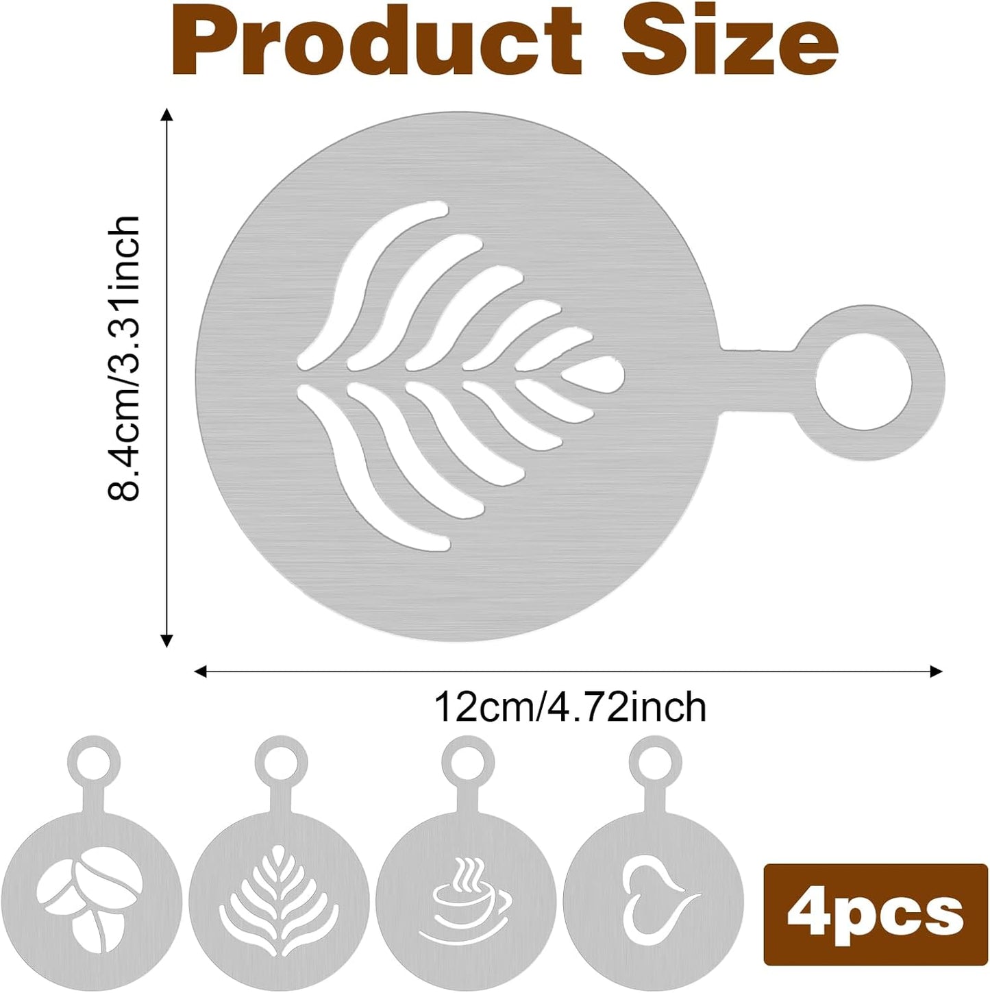 4 Plantillas Café Inox Reutilizables para Capuchino y Cupcakes