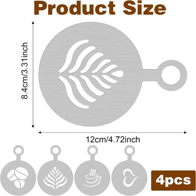 4 Plantillas Café Inox Reutilizables para Capuchino y Cupcakes