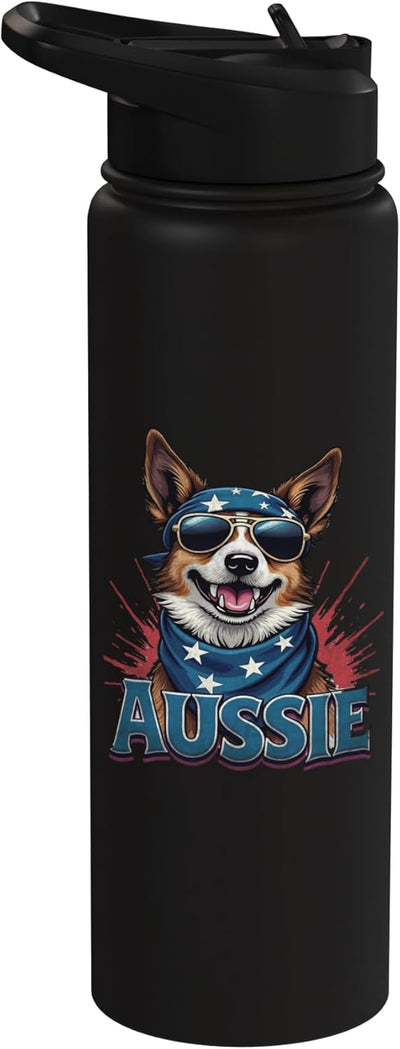 Botella de agua acero inoxidable insulada Australia Perro de ganado 4 de julio