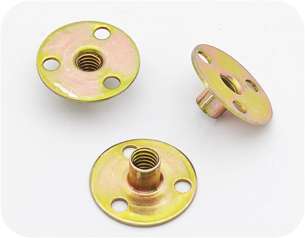 10 Tuercas T Base Redonda 1/4"-25 Orificio Clavo Muebles