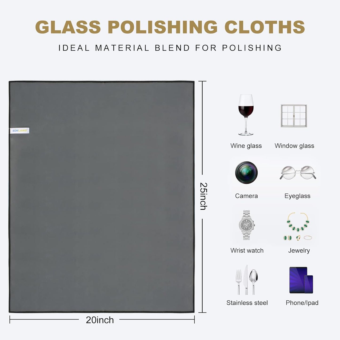 Paños microfibra pulido vidrio 20x25pulg gris oscuro set 2