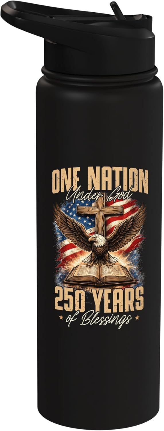Botella de agua acero inoxidable aislada One Nation Under God