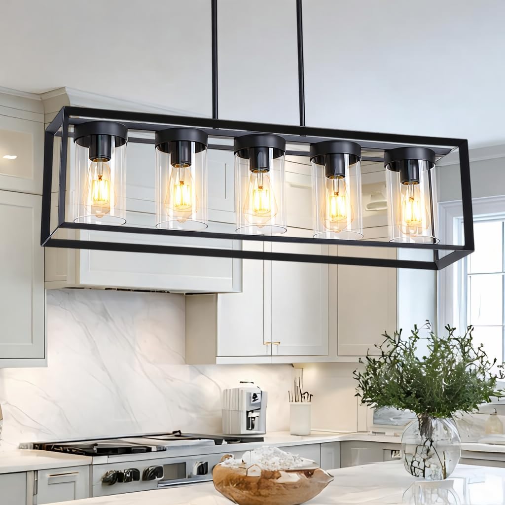 Lámpara techo estilo granja 5 luces vidrio comedor