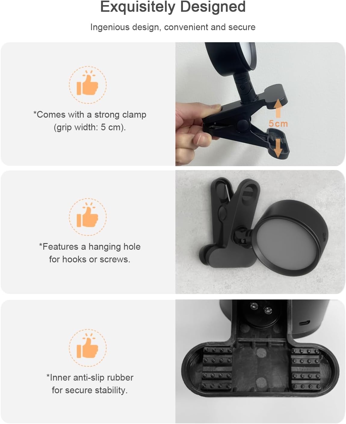 Luz de clip recargable 5000mAh con control táctil y remoto 3 modos