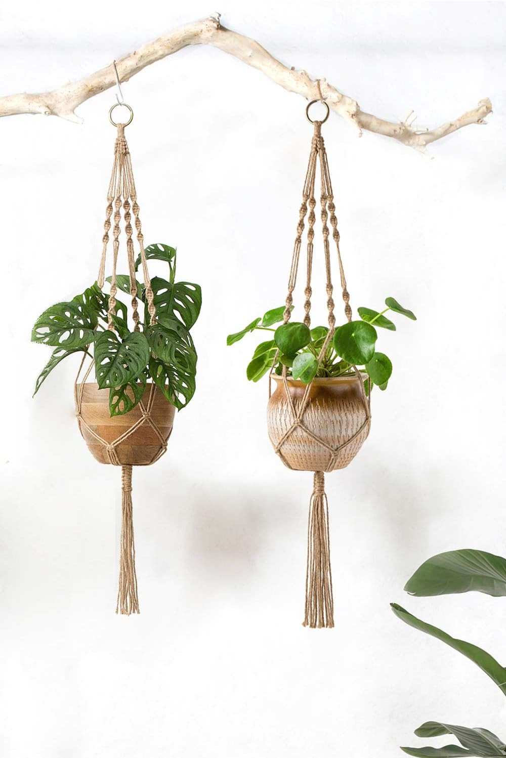 Cesta colgante macramé cuerda yute 4 correas 34pulg Marrón