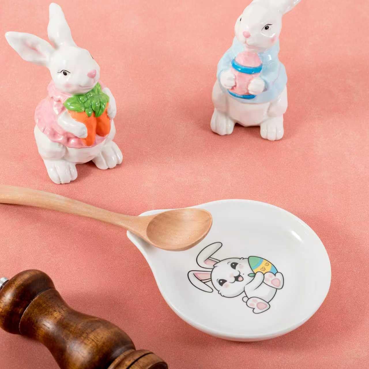 Soporte cuchara cerámica diseño conejo Pascua cocina