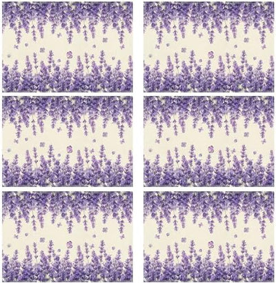 Juego de 6 manteles individuales de primavera con mariposas y lavanda