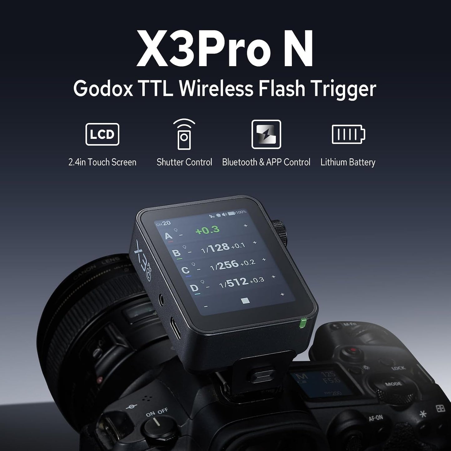 Disparador flash inalámbrico Nikon 2.4G con pantalla táctil