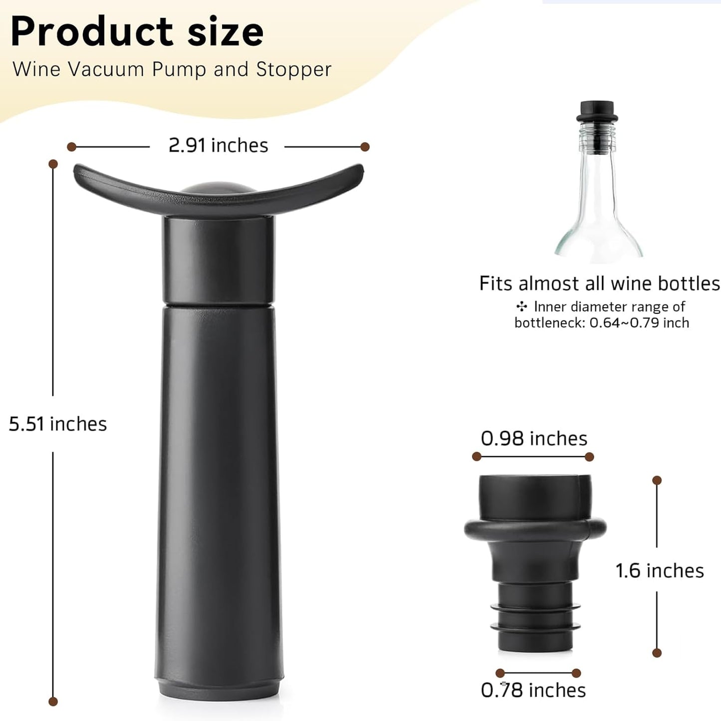 Juego bomba vacío vino y 2 tapones conservador reutilizable