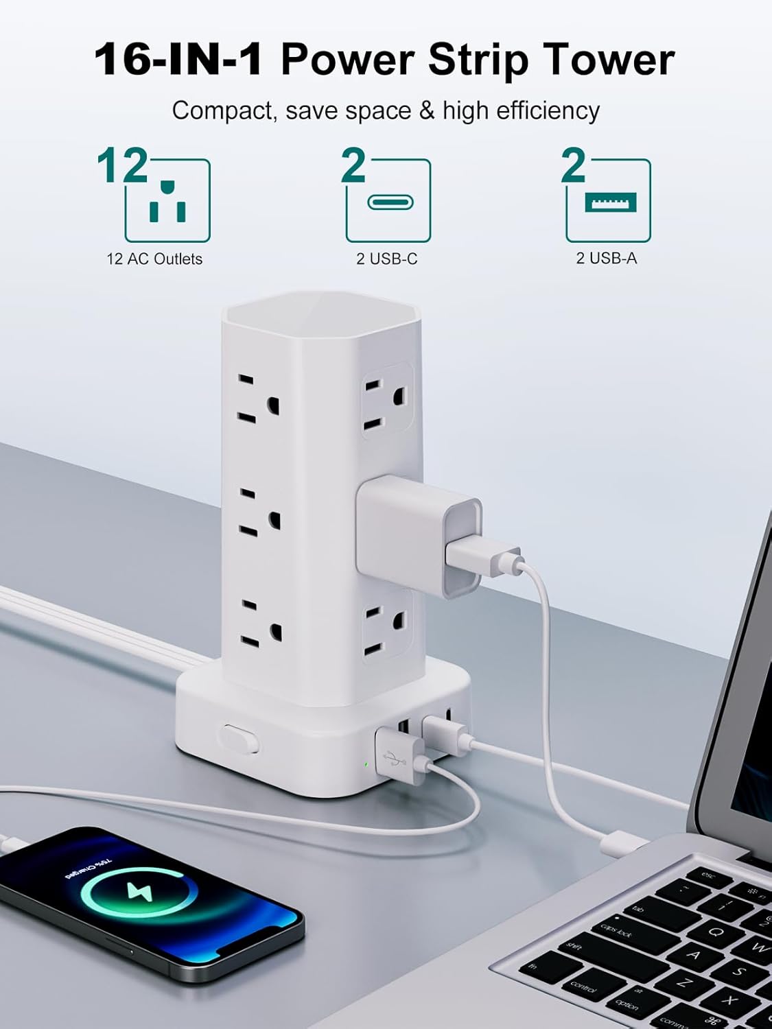 Regleta extensión 6ft 12 salidas 4USB protegida