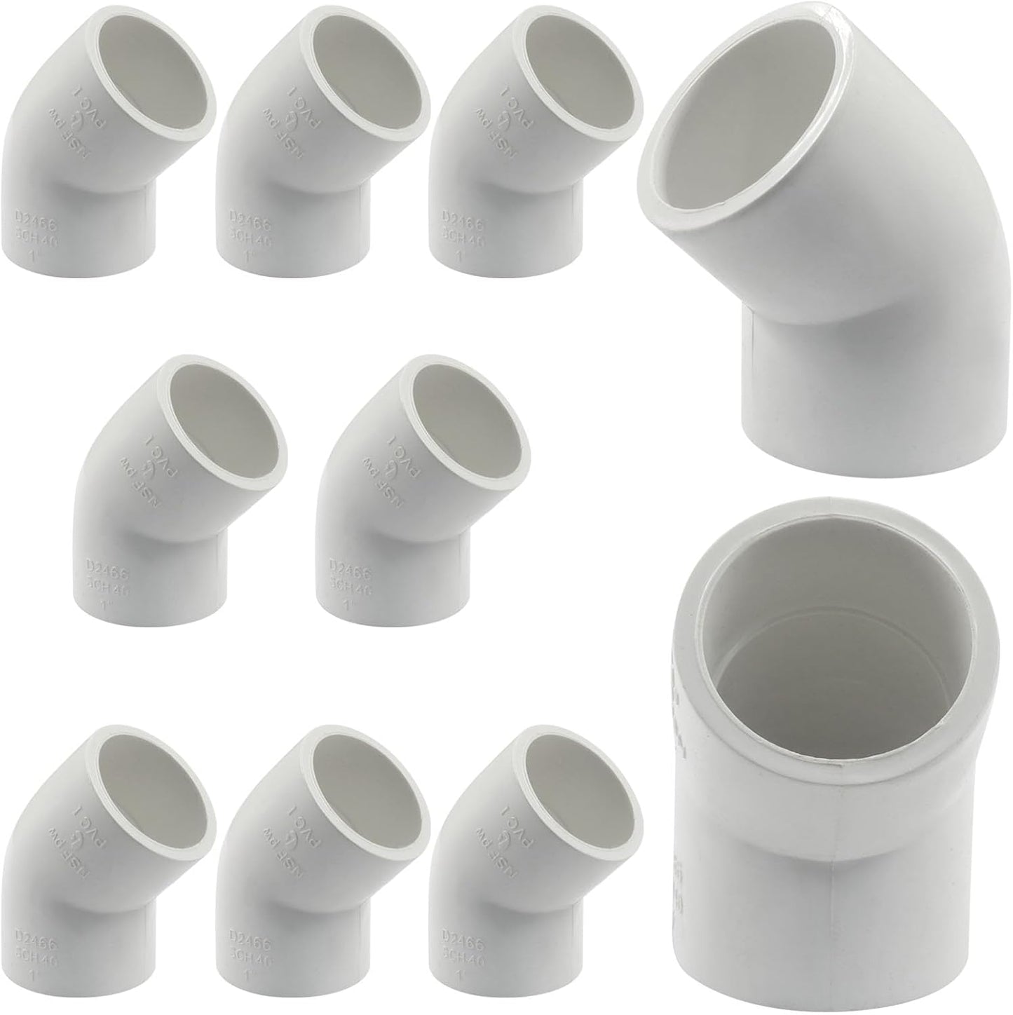 Conector PVC 1 pulg 45 grados 2 vías codo blanco