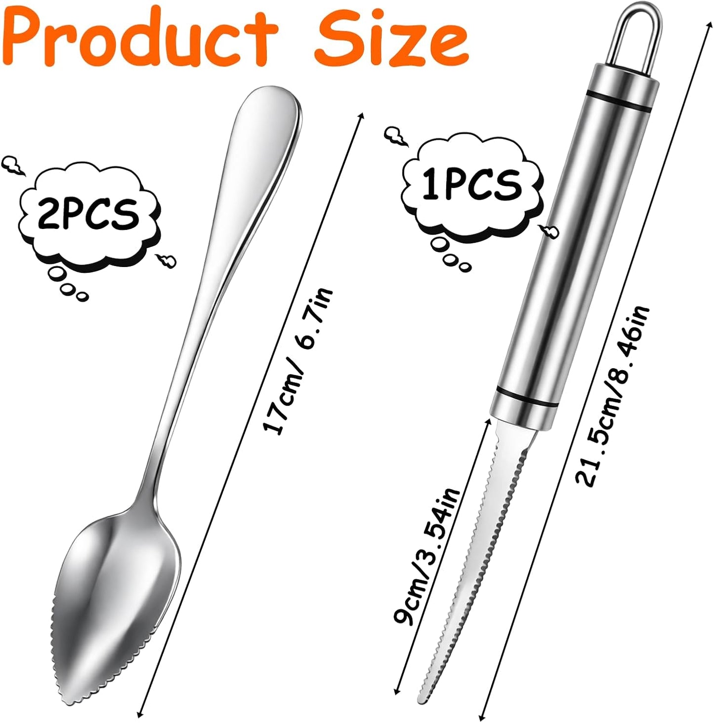 Set 3 cuchillos cuchara pomelo acero inox mango ergonómico frutas