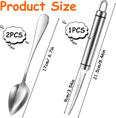 Set 3 cuchillos cuchara pomelo acero inox mango ergonómico frutas