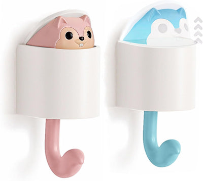 2 Soportes llaves mascota diseño ardilla ganchos pared rosa azul