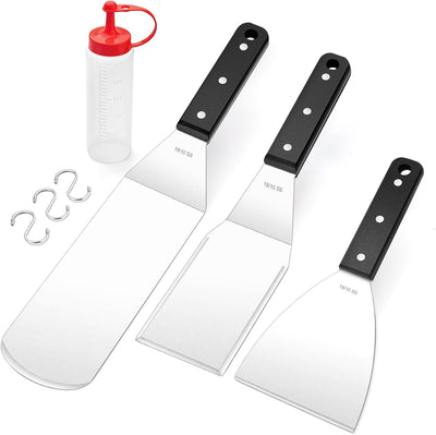 Set 4 espátulas acero inox 18/10 con raspador para parrilla