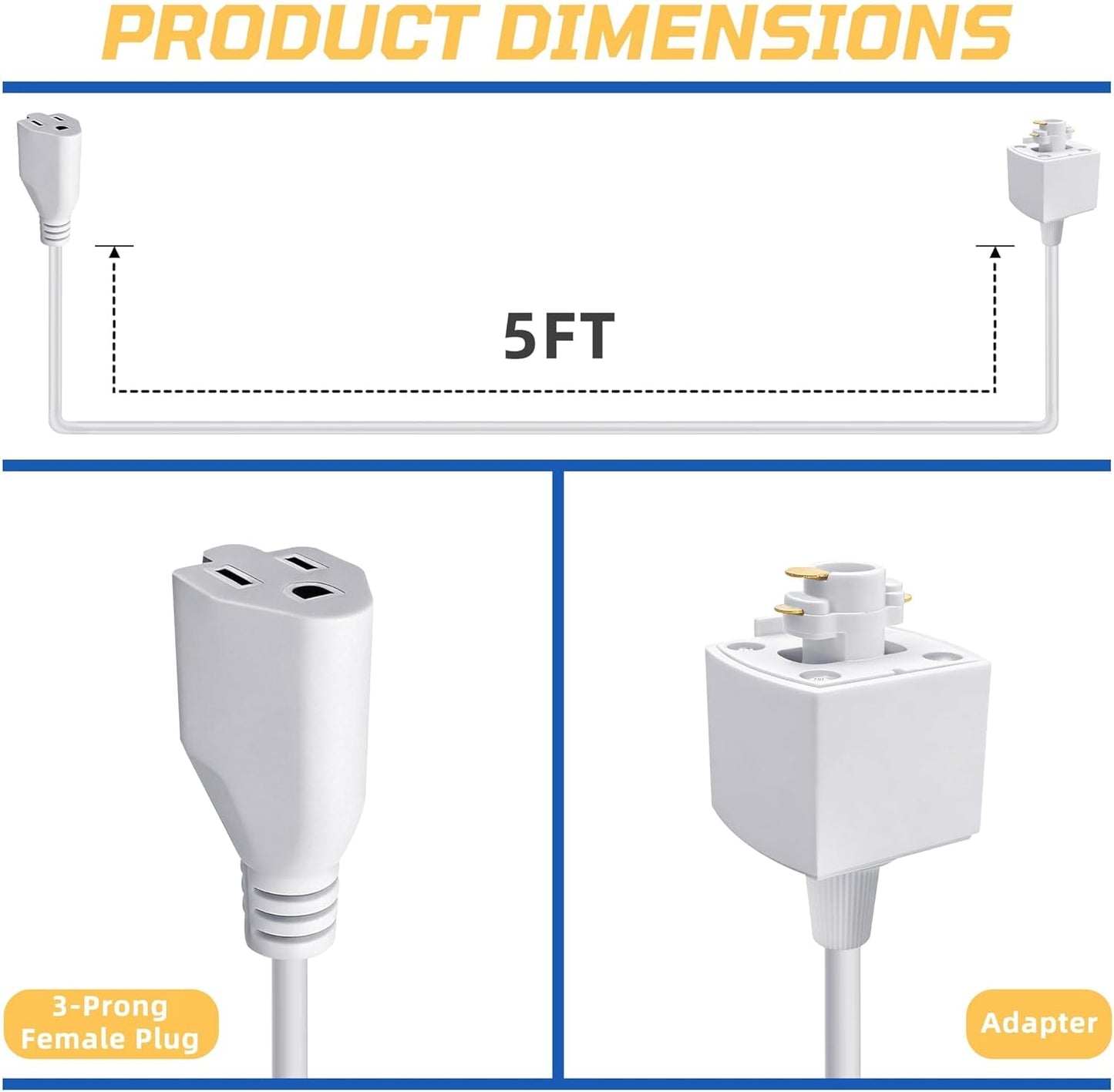 Cable extensión riel 5ft blanco enchufe hembra 3 clavijas sistema H